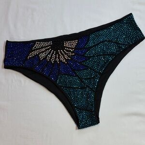 Fashion Nova Elegant Black and Multicolored Beaded Bikini Bottom, New, Large